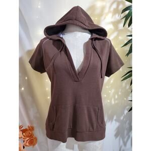 Horny Toad Flexcel Hooded Short Sleeve Pullover Sweatshirt Womens Size L Brown